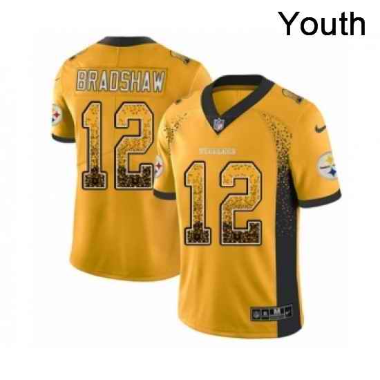 Youth Nike Pittsburgh Steelers 12 Terry Bradshaw Limited Gold Rush Drift Fashion NFL Jersey
